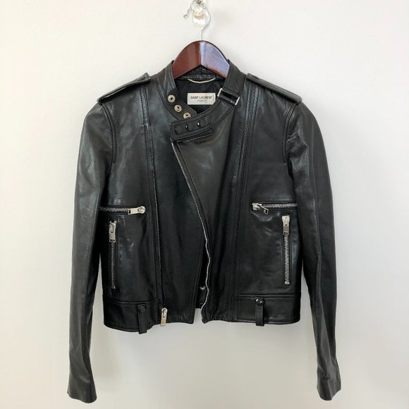 Saint Laurent Women's Black Leather Jacket Size 38 - Picture 1 of 12